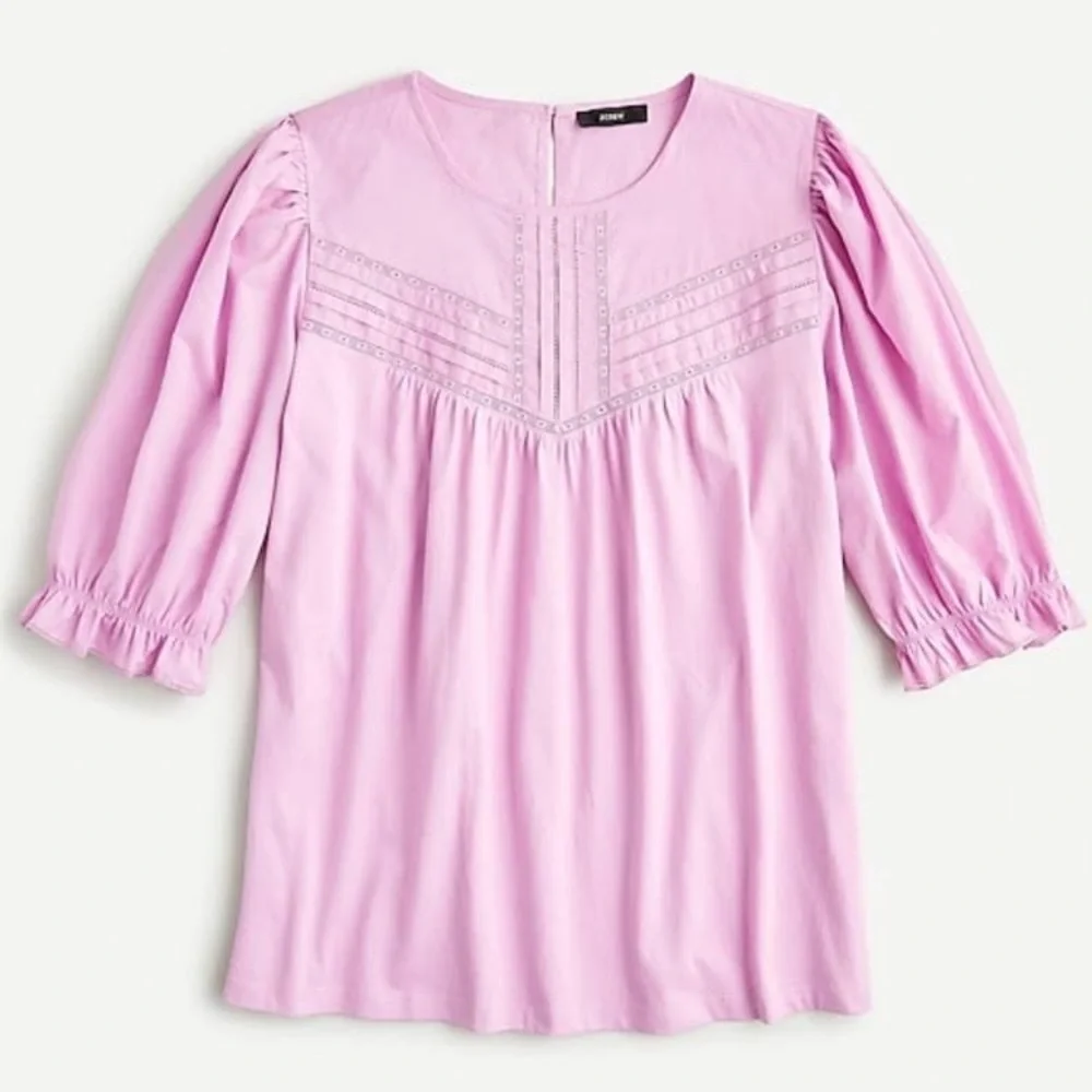 J. Crew Puffed-Sleeve Woven Lace Top, Pink‎